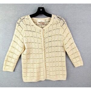 Vintage Razooks Womens Sweater Medium Cream Cardigan Italian Wool Blend Retro